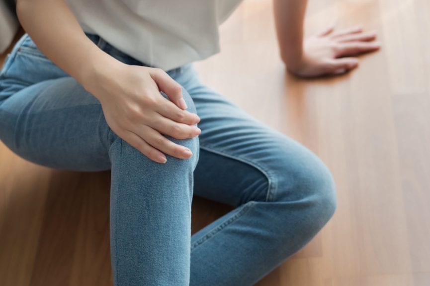 Woman with injury after slip and fall